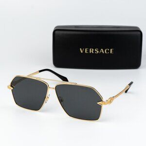 Versace Men Sunglasses Gold Grey Aviator VE2284 100287 NEW AUTHENTIC